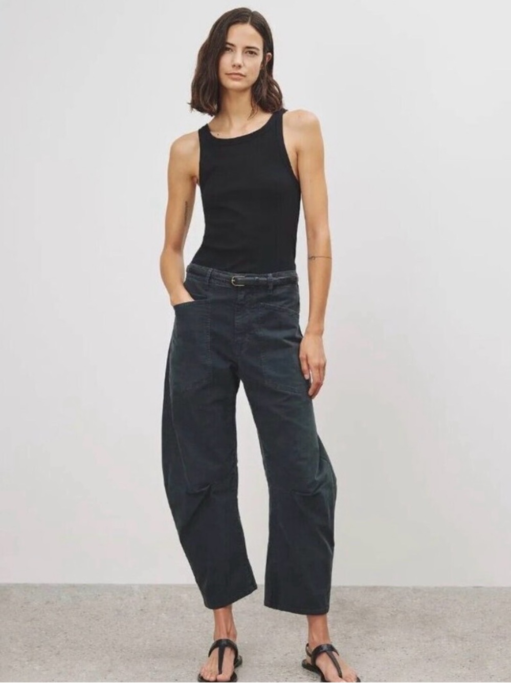 Nili Lotan Shon Barrel Leg Pant in Carbon